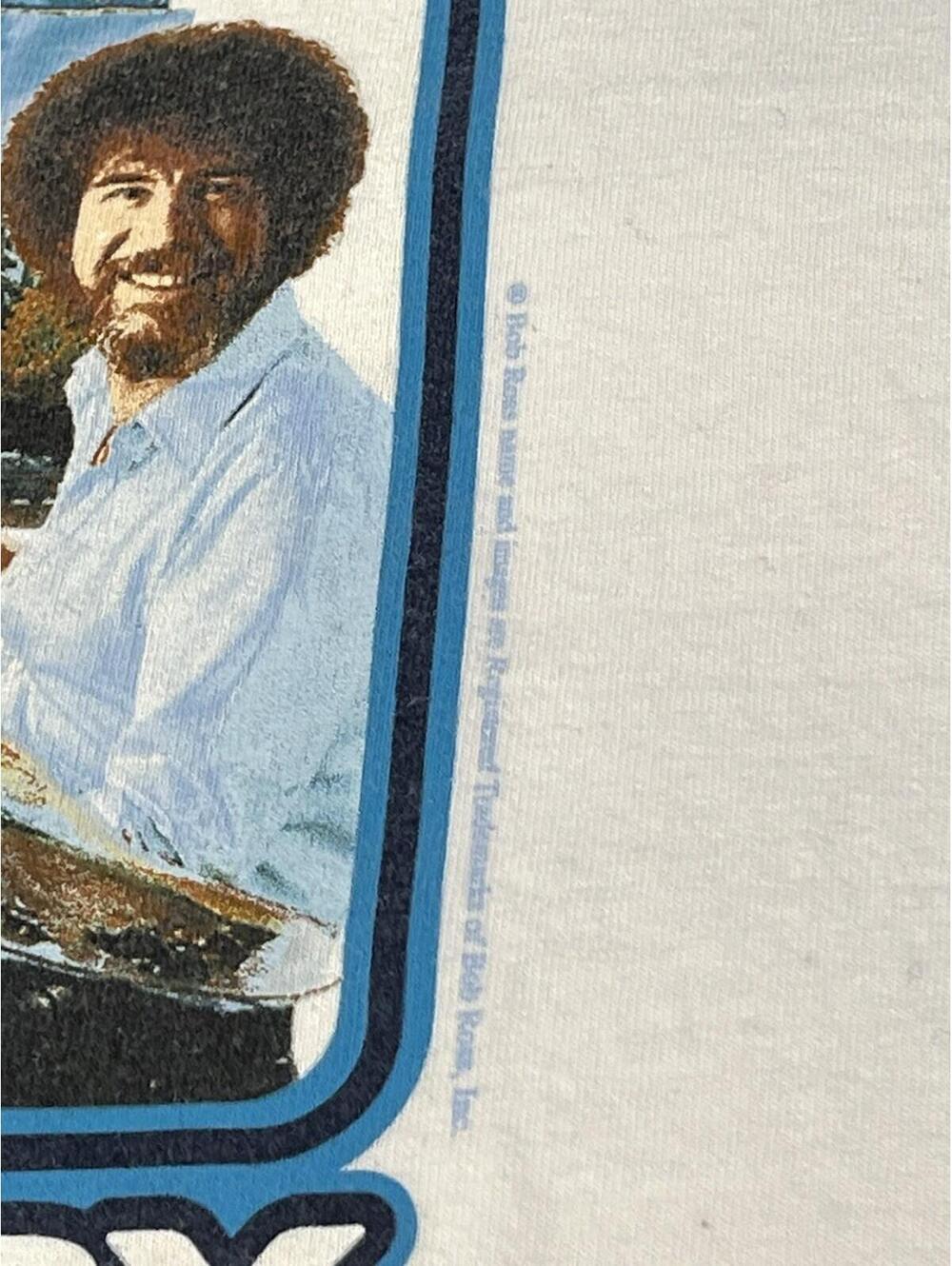 AAA VTG Y2K Bob Ross "Happy Trees" Ringer Style White T-Shirt Mens XL - Picture 4 of 11